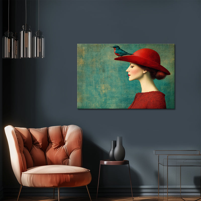 Frau mit Hut und Vogel IV