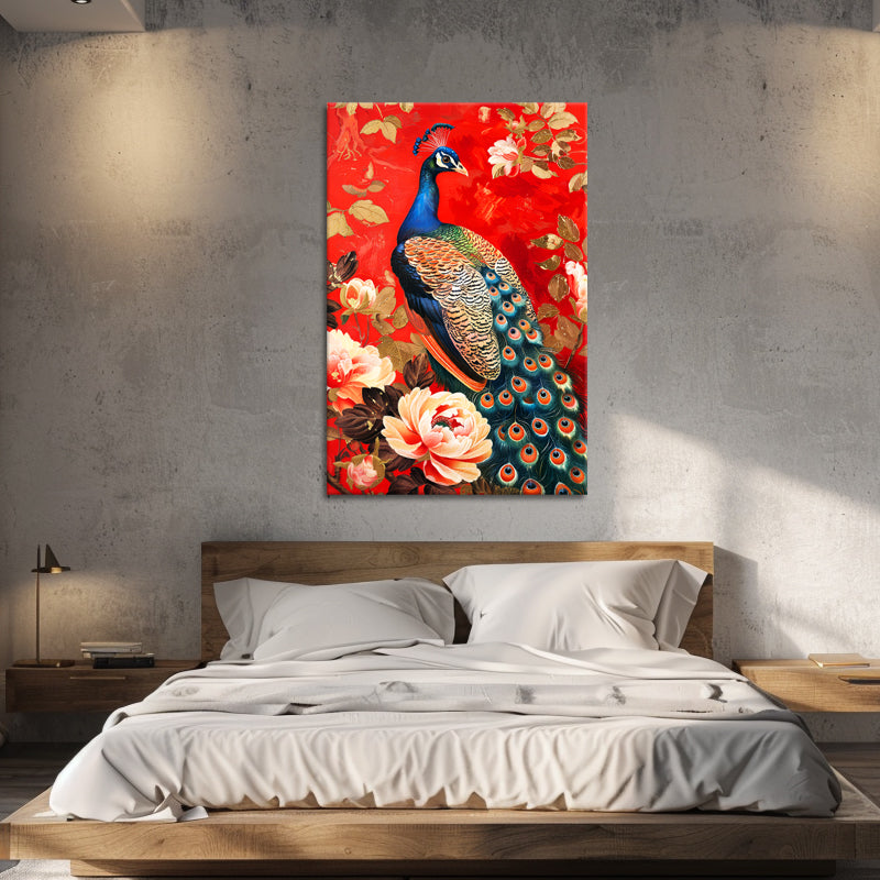 Pfau in Rot
