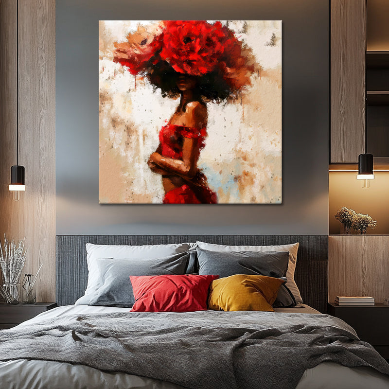 Frau mit roten Blumen