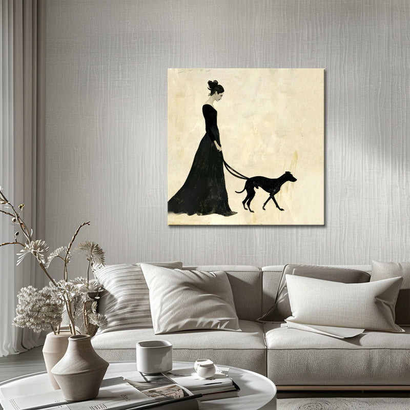 Gemälde einer Frau mit Hund