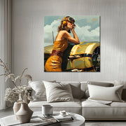 Frau mit Retro-Flugzeug