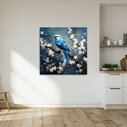 Vogel auf Ast mit Blumen