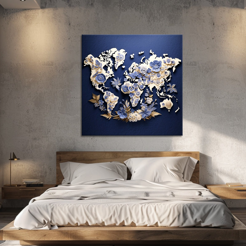 Karte - Welt - Delfter Blau