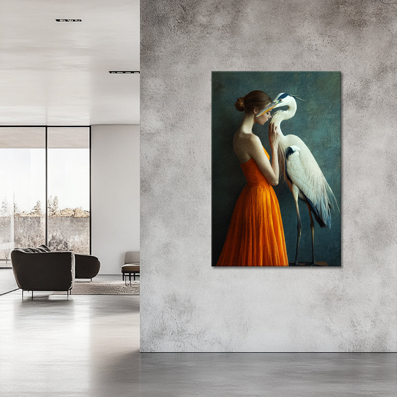 Frau mit Reiher Kunst