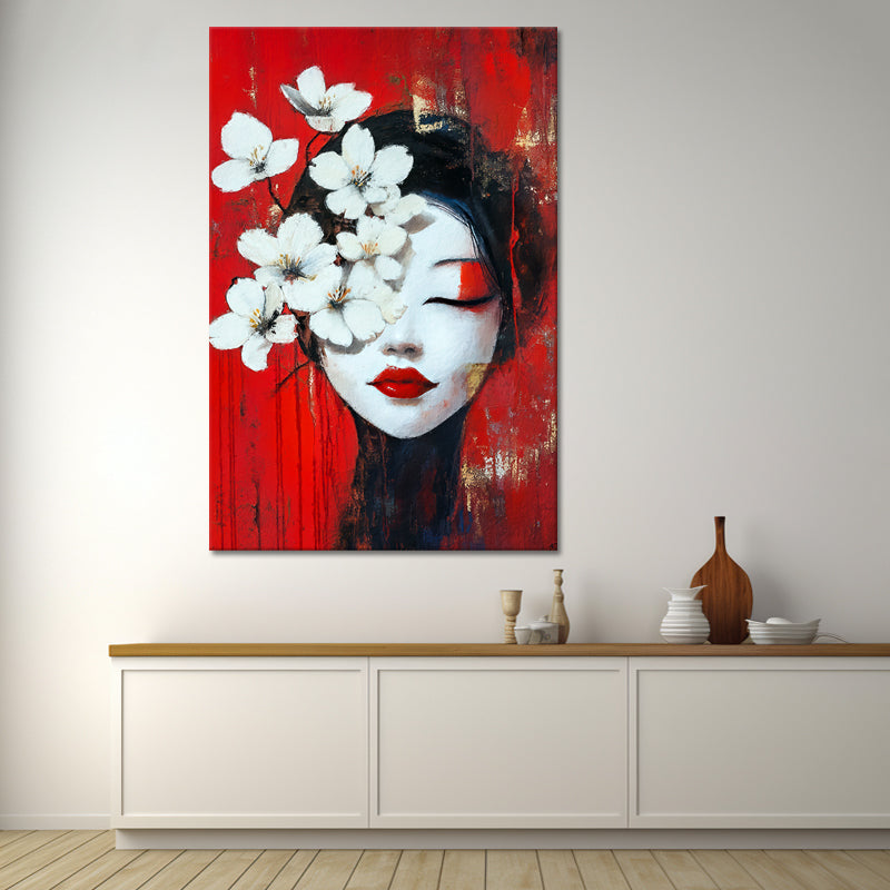 Japanische Geisha mit Blumen