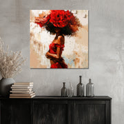 Frau mit roten Blumen