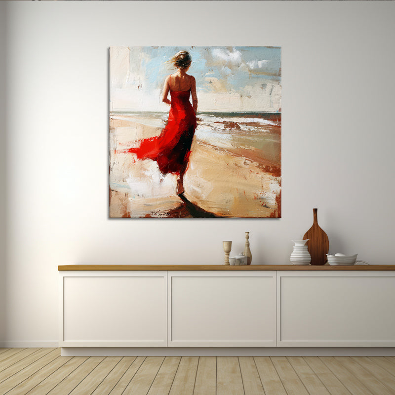 Frau in rotem Kleid