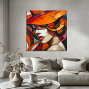 Frau mit orangefarbenem Hut