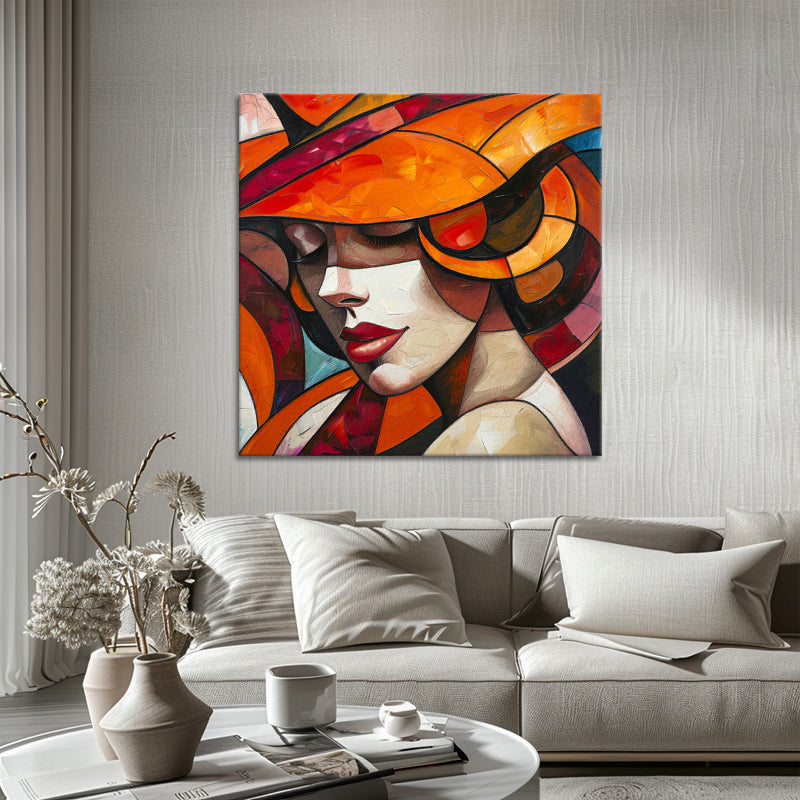 Frau mit orangefarbenem Hut