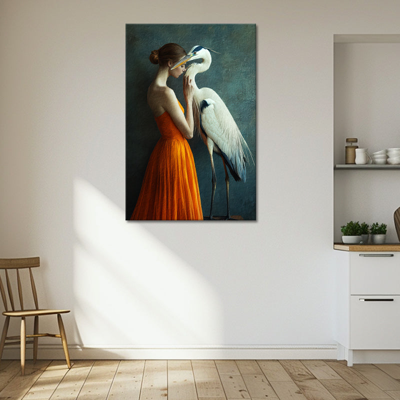 Frau mit Reiher Kunst
