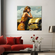 Frau mit Retro-Flugzeug
