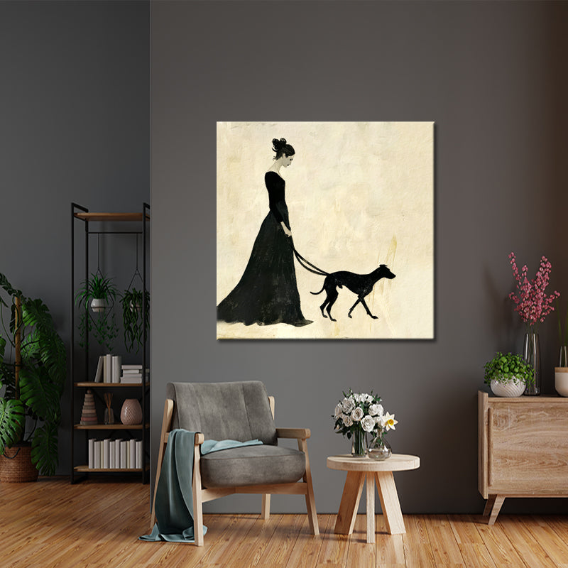 Gemälde einer Frau mit Hund