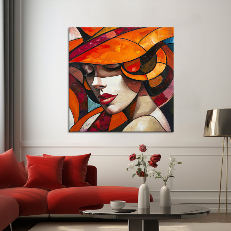 Frau mit orangefarbenem Hut