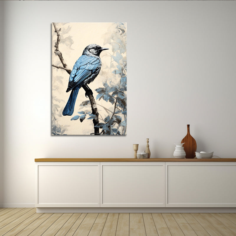 Blauer Vogel auf einem Ast