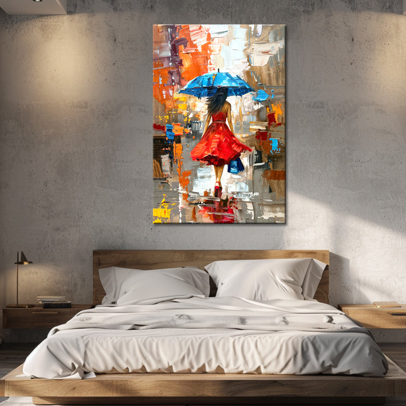 Gemälde Frau mit Regenschirm
