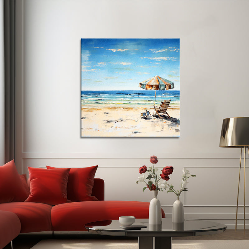 Strandkorb und Sonnenschirm