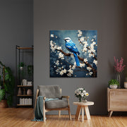 Vogel auf Ast mit Blumen