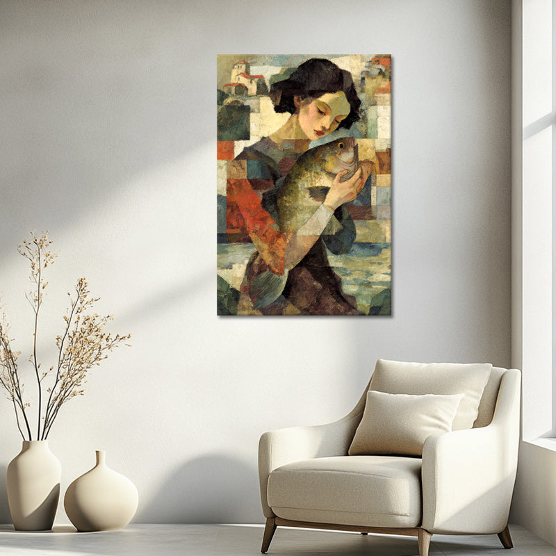 Surrealistische Frau mit Fisch