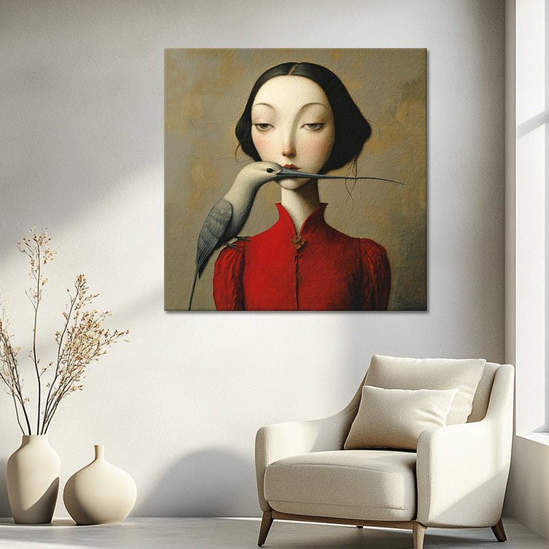 Surrealistische Frau mit Vögelchen