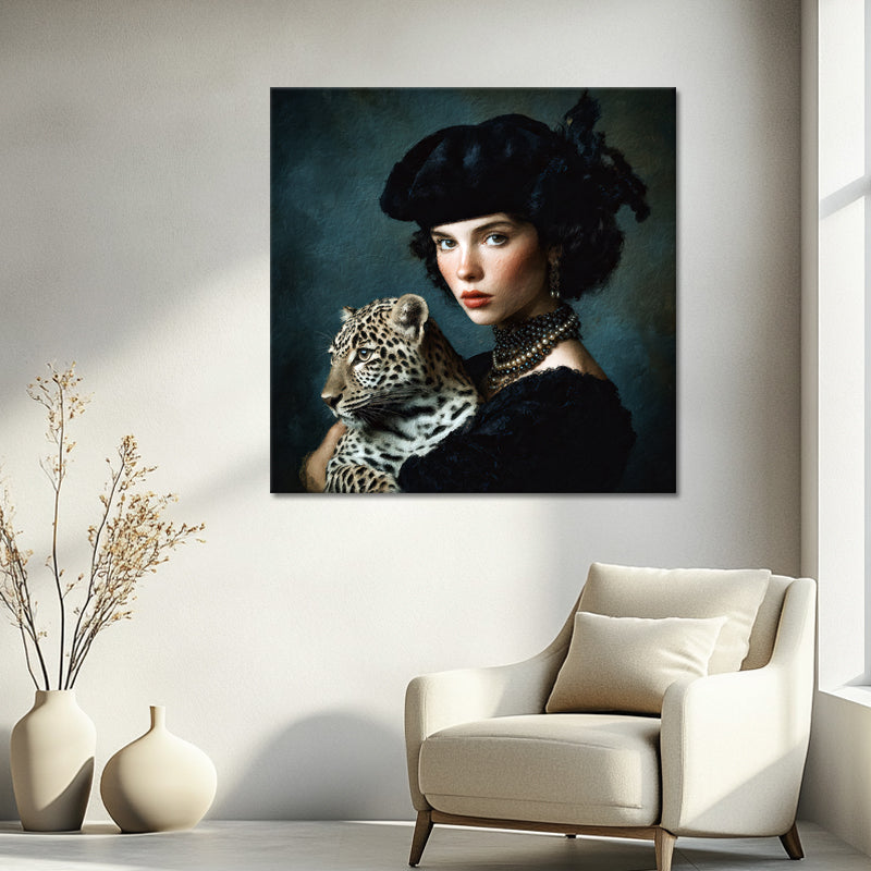 Porträt einer Frau mit Leopard