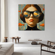 Frau mit Taucherbrille und Fischen