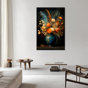 Blumen in türkisfarbener Vase