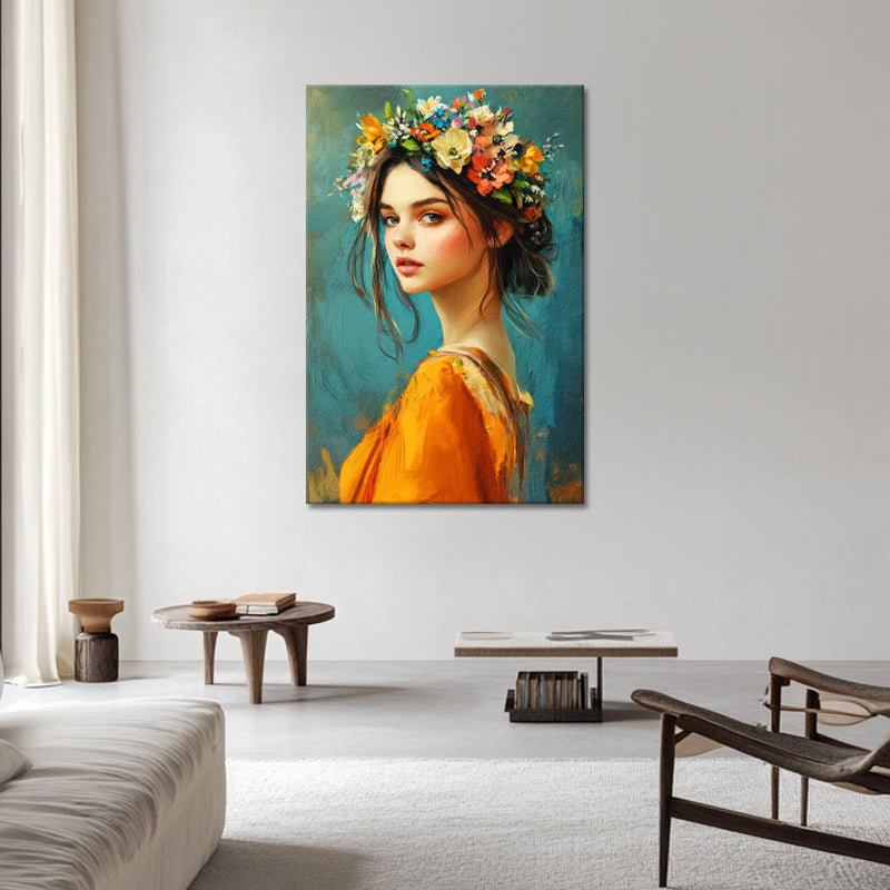 Gemälde einer schönen Frau mit Blumen