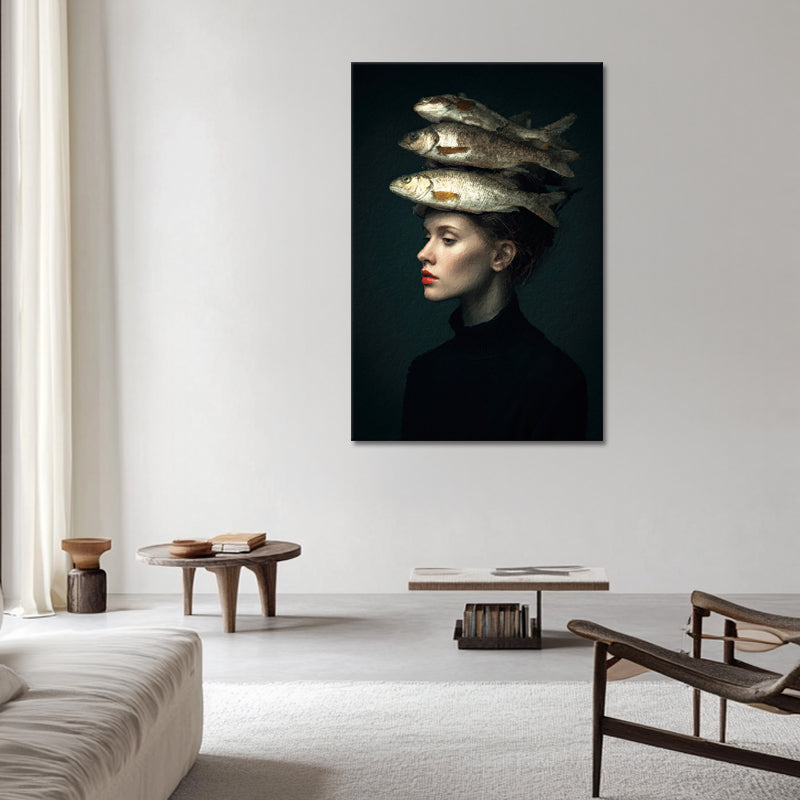 Surreales Porträt Frau Fisch