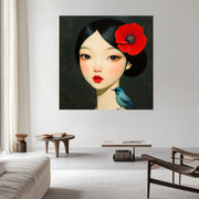 Asiatische Frau mit Vögelchen