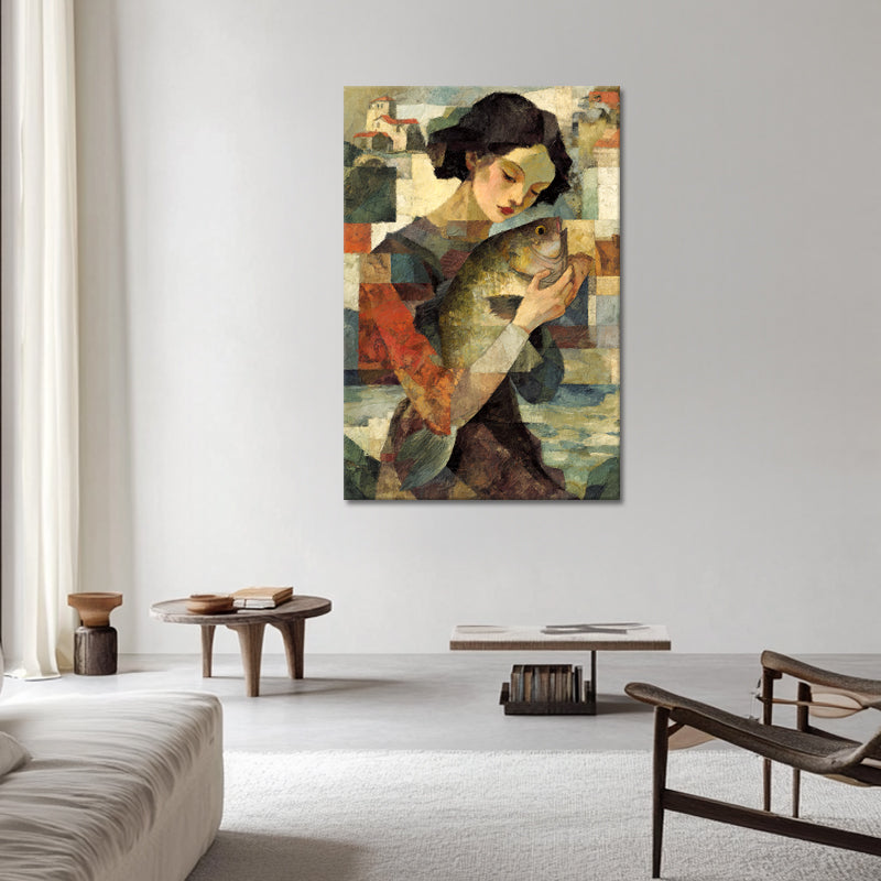 Surrealistische Frau mit Fisch