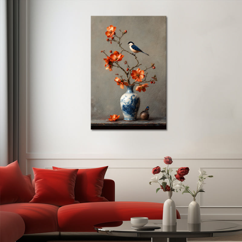 Porzellanvase mit Vogel