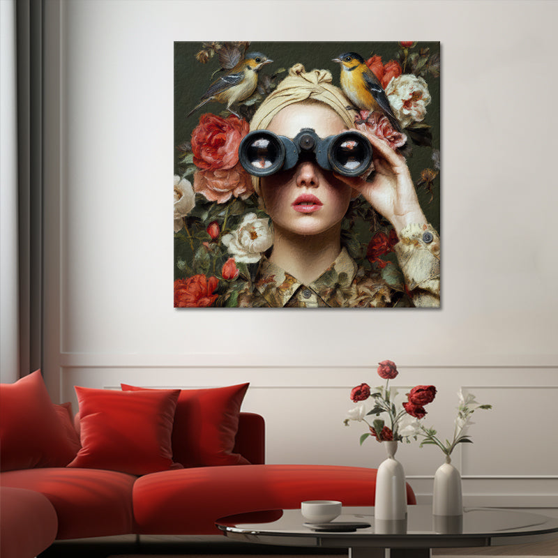 Frau mit Fernglas
