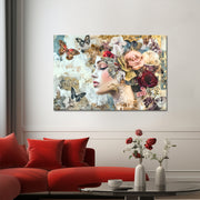 Frau, Schmetterlinge & Blumen