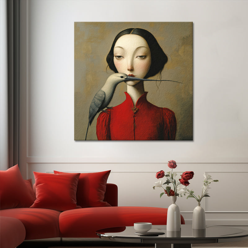 Surrealistische Frau mit Vögelchen