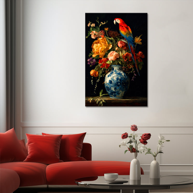 Blumen und Papagei