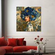 Frau mit blauen Blumen