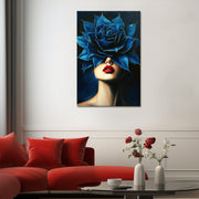 Frau mit blauer Rose