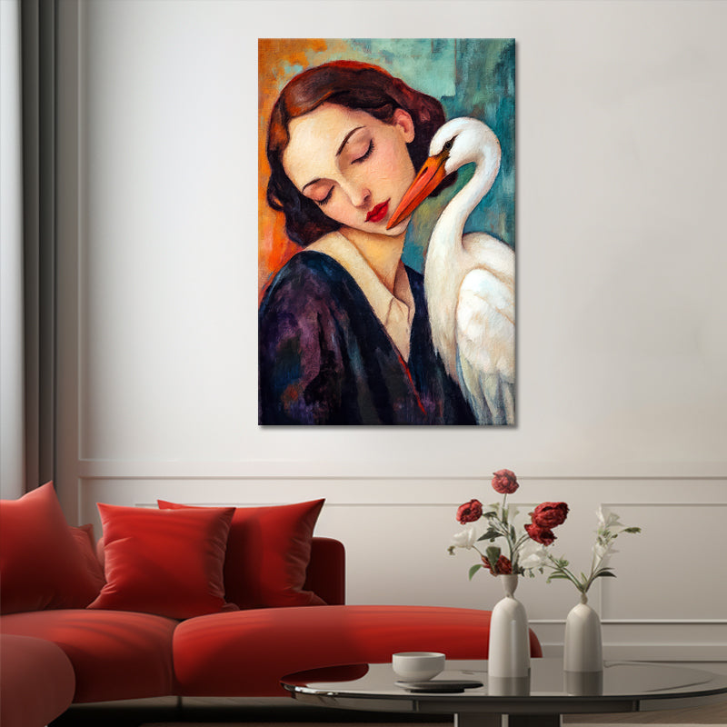 Frau mit Storch Kunst