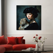 Porträt einer Frau mit Leopard