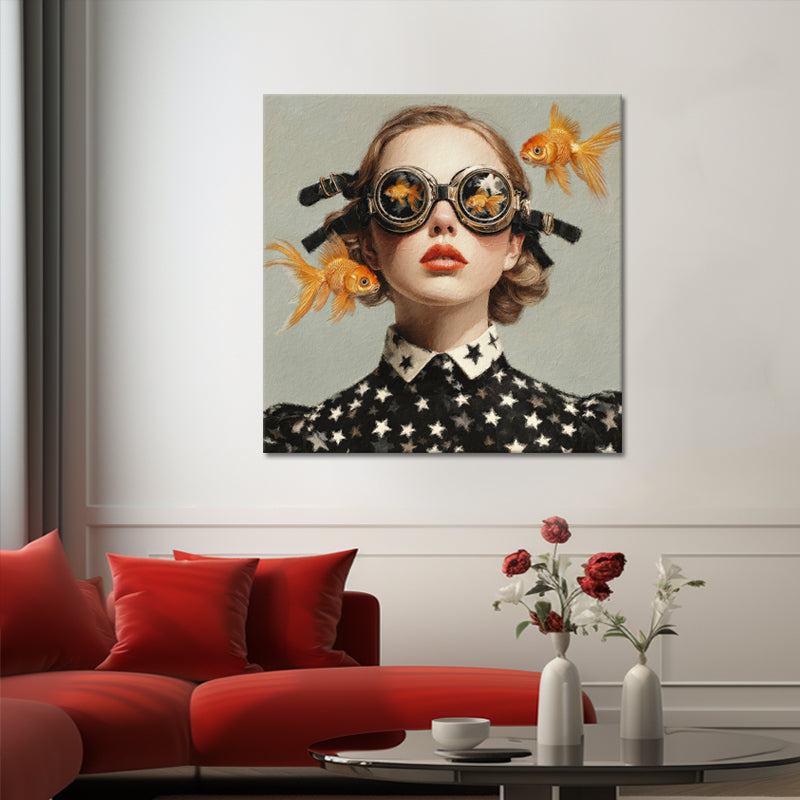 Frau mit Taucherbrille und Fischen III