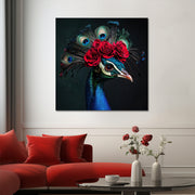 Pfau in Delfter Blau und Blumen