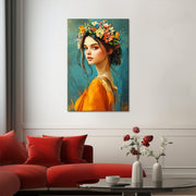 Gemälde einer schönen Frau mit Blumen