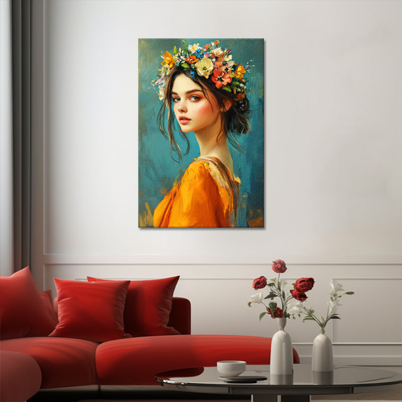 Gemälde einer schönen Frau mit Blumen