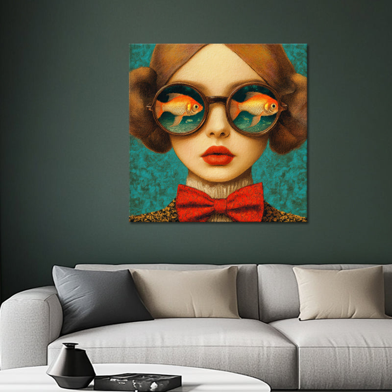 Frau mit Taucherbrille und Fischen II