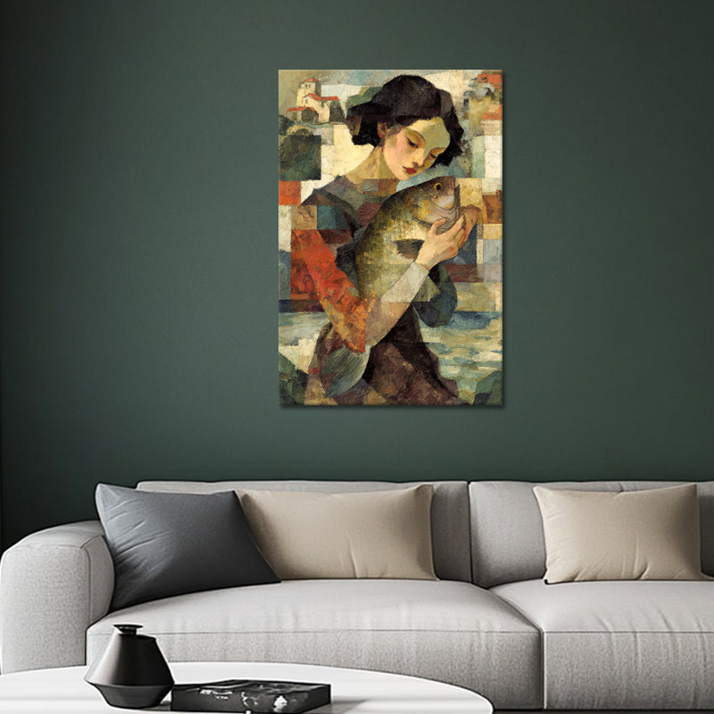 Surrealistische Frau mit Fisch