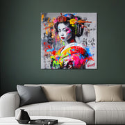Asiatische Frau im Kimono-Graffiti