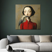Surrealistische Frau mit Vögelchen