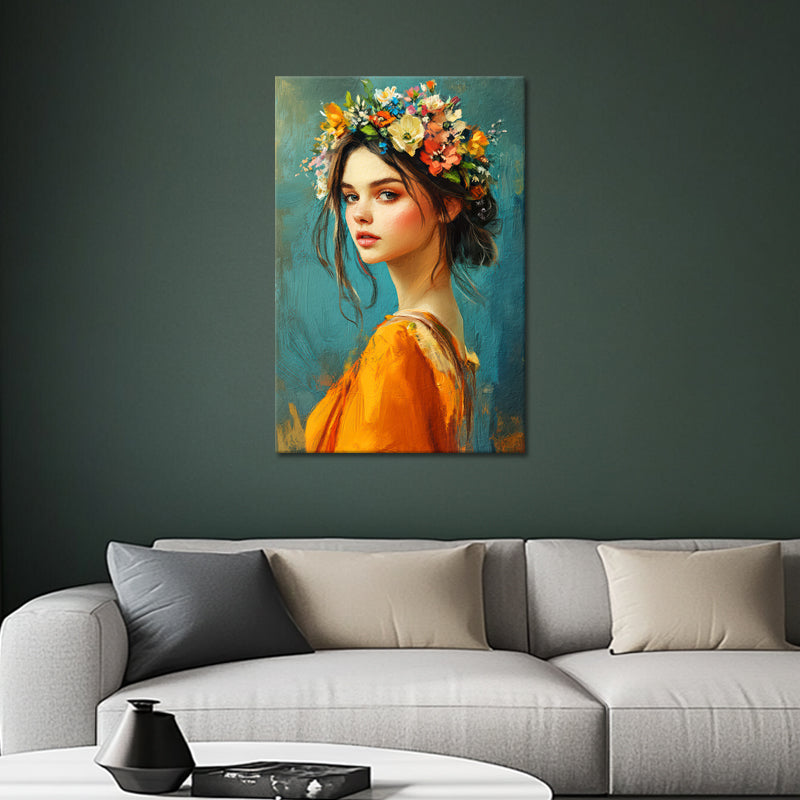 Gemälde einer schönen Frau mit Blumen