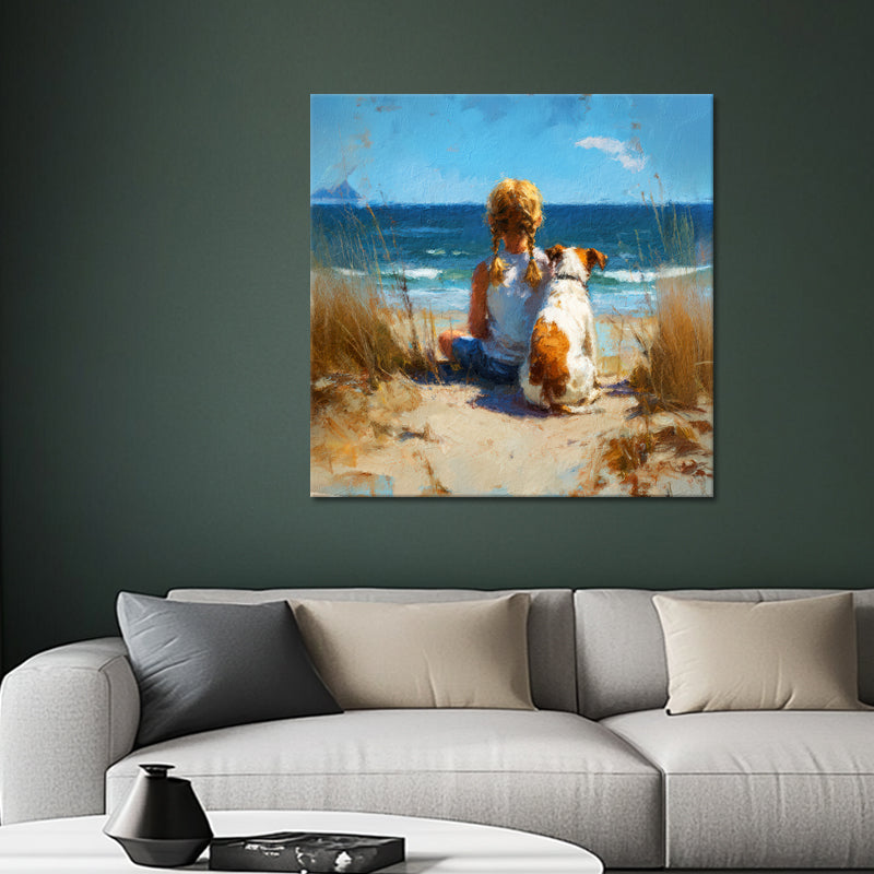 Mädchen mit Hund am Strand III
