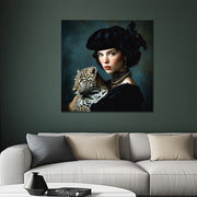 Porträt einer Frau mit Leopard